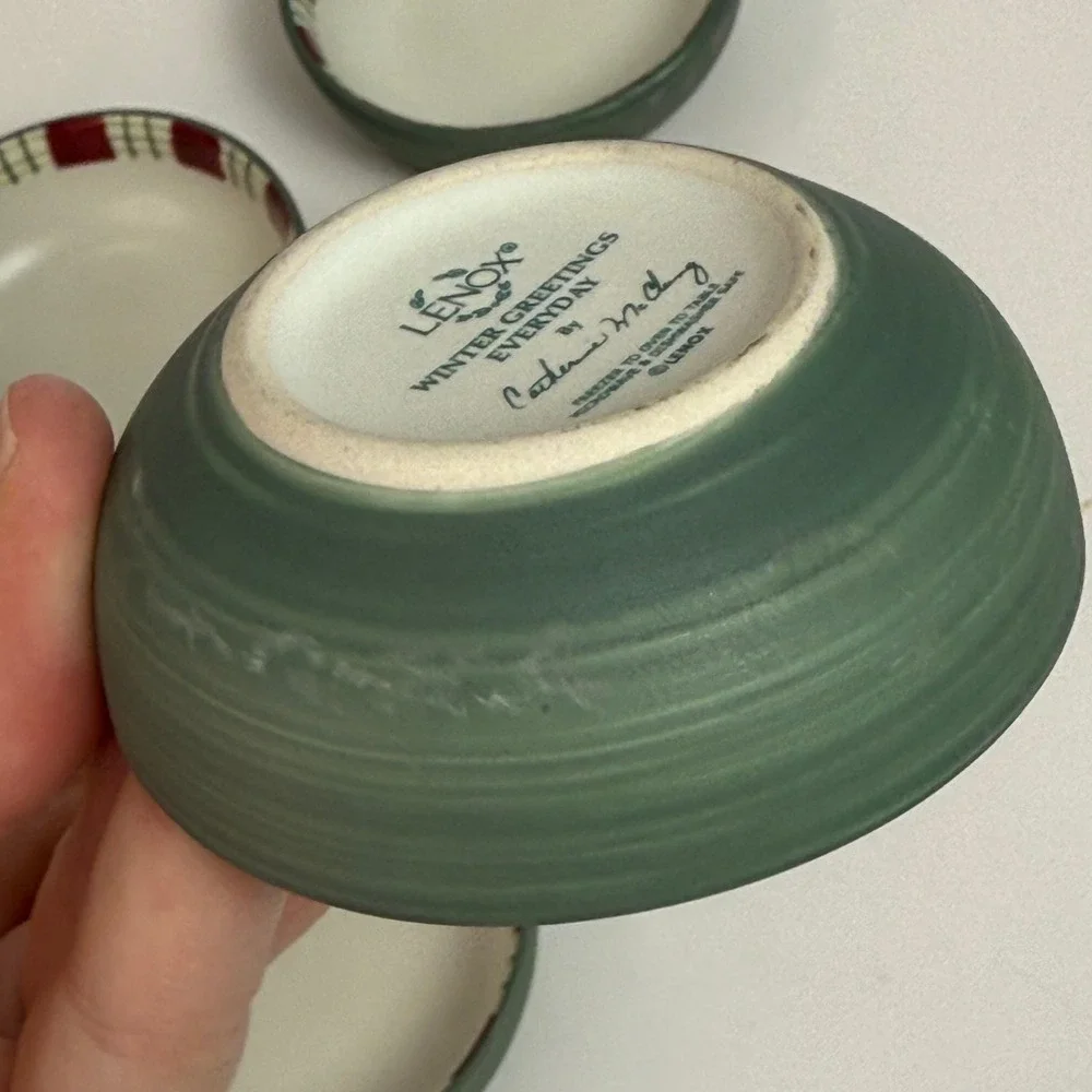 Lenox Winter Greetings Everyday Plaid Condiment Dipping Bowls Set of 4 Green Red